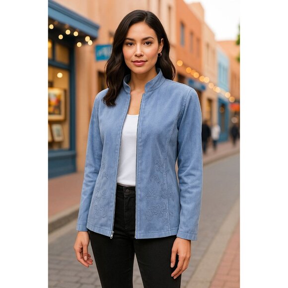 Alfred Dunner Sz 14 Floral Embroidered Classic Layering Essential Zip Jacket - Picture 3 of 14